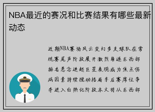 NBA最近的赛况和比赛结果有哪些最新动态